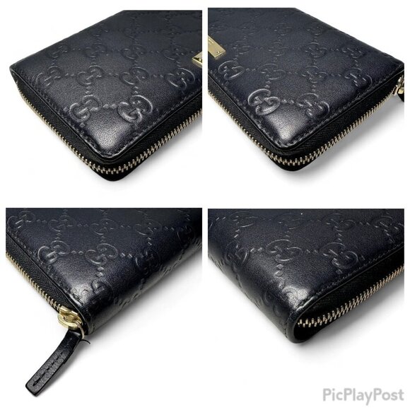 GUCCI Guccissima Leather Zip Around Long Wallet, Black GG Embossed - Picture 10 of 14